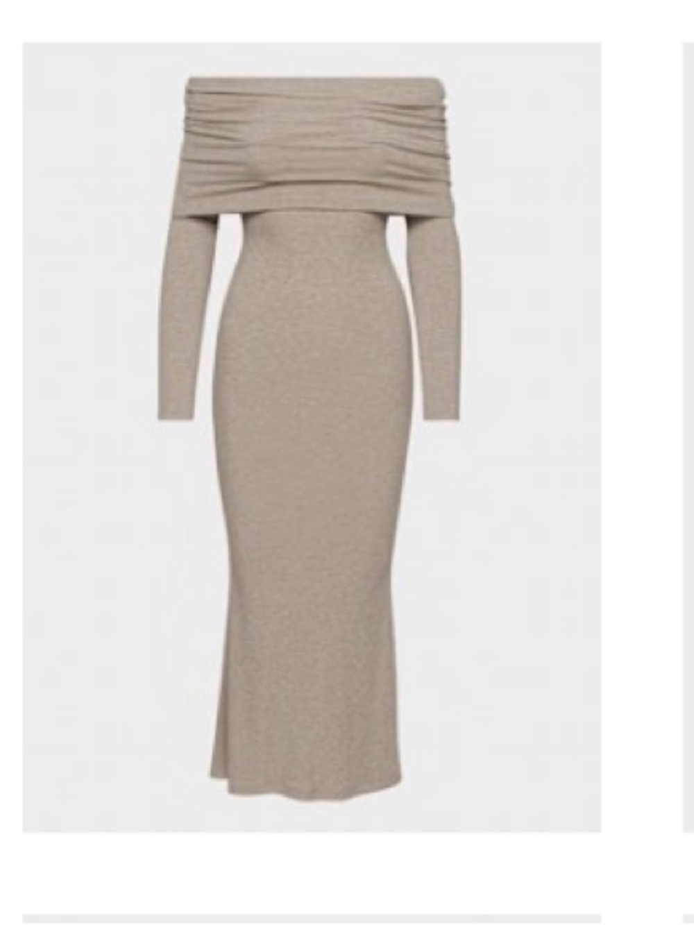 Aritzia Beige Off-Shoulder Long Sleeve Maxi Dress